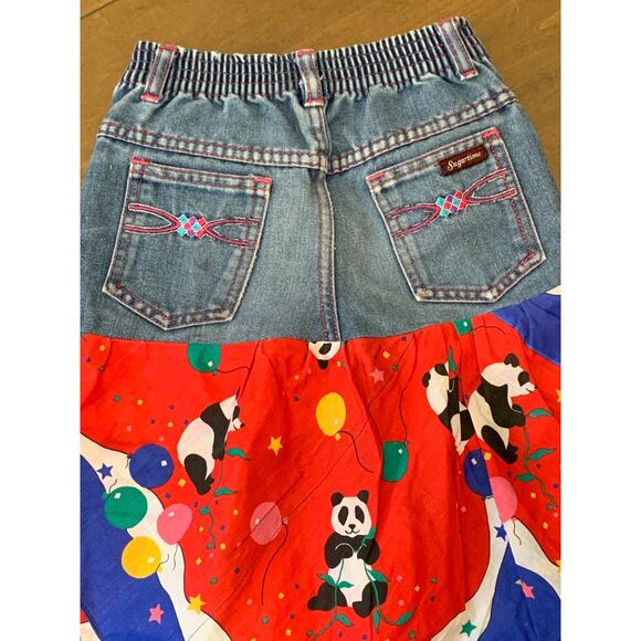 Sugartime Vintage Party Panda Denim Southwestern Boho Upcycle Skirt 6X - Picture 6 of 8